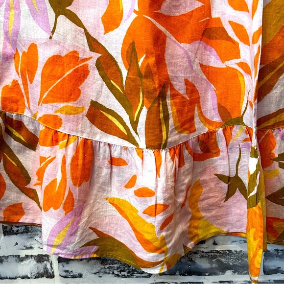 C&C California 100% Linen Tropical Print Faux Wrap Ruffle Midi Skirt Pockets L - Picture 4 of 6